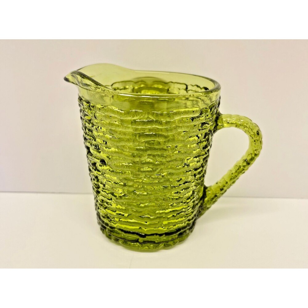 Vintage Anchor Hocking Soreno Avocado 3.5" Creamer textured bark pattern-EX